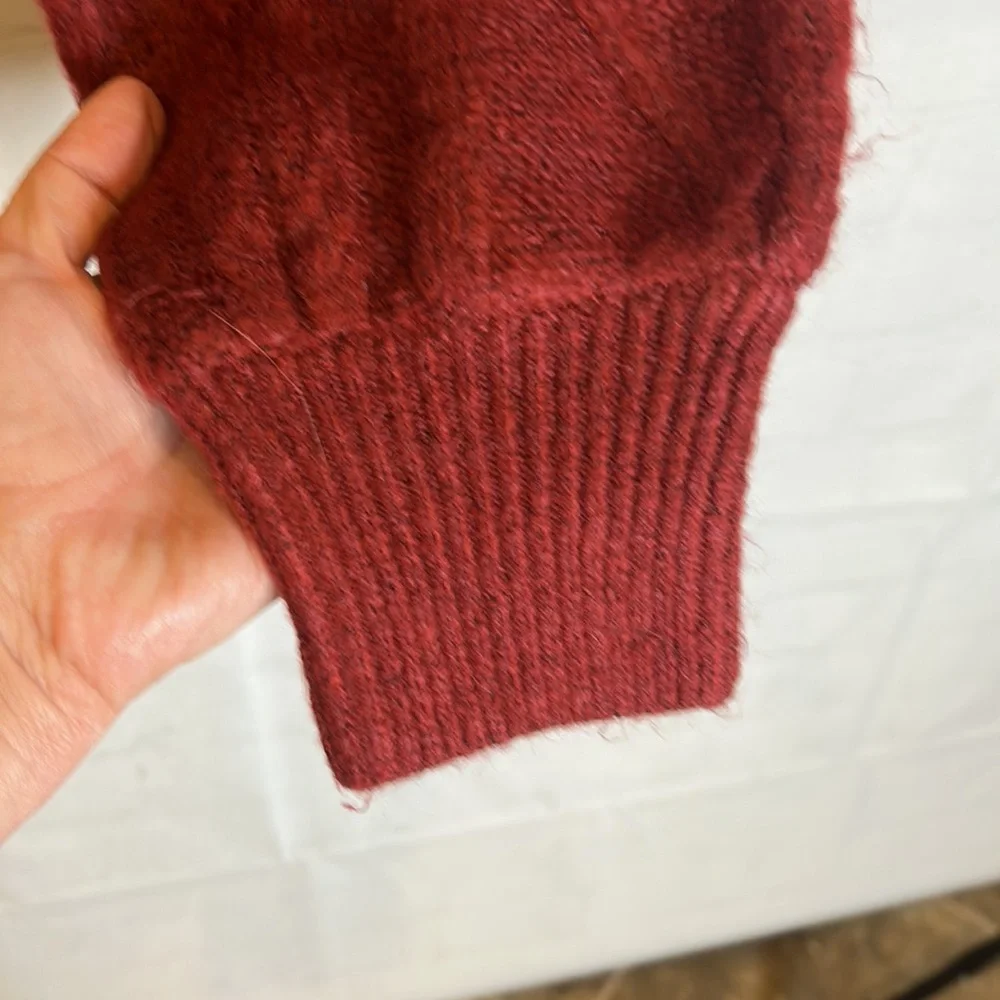 Vigoss Burgundy Mock Neck Cable Knit Cropped Sweater - Picture 8 of 9